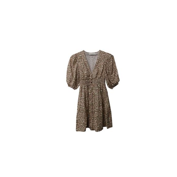 Zimmermann Carnaby Shirred Mini Dress in Animal Print Linen
